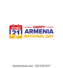 Simple icon logo calendar dates of 21st September is Armania Independence day, Armenia Independence day 21st of September, Armenia National Day, 21th Sep 2024, Armenia national flag vector design