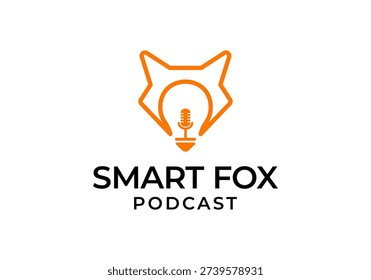 simple icon logo design vector of fox with microphone and bulb
