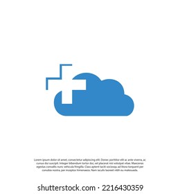 einfaches Symbol oder Logo, das eine stilisierte Cloud und ein Pluszeichen darstellt. als Logo, als Symbol oder eigenständiges Bildmaterial, das die Cloud-Computing-Idee oder die Cloud-bezogene Idee veranschaulicht.