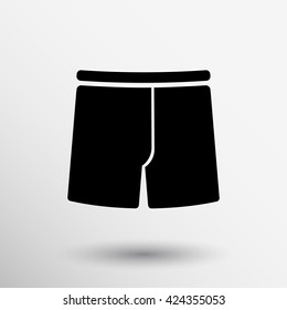 Simple icon of long swimming suit, men's trunks logo.