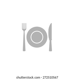 Simple icon lunch, which consists of a plate, knife and fork.