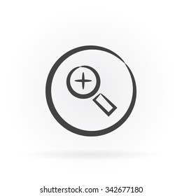 Simple icon of magnifier with plus sign in circle with shadow.