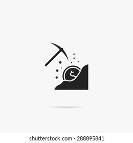 Simple icon of making money, picks and coins.