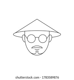 Simple Icon of Male Asian Farmer With Van Dyke Beard Wearing Square Glasses