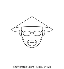 Simple Icon of Male Asian Farmer With Beard Wearing Square Glasses