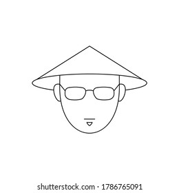 Simple Icon of Male Asian Farmer With Soul Patch Wearing Square Glasses