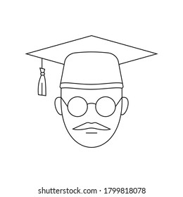 Simple Icon of Male College Student With Mustache Wearing Round Glasses