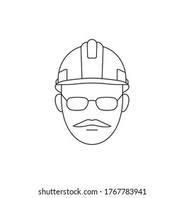 Simple Icon of Male Engineer With Mustache Wearing Square Glasses