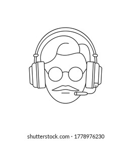 Simple Icon of Male Gamer With Mustache Wearing Round Glasses