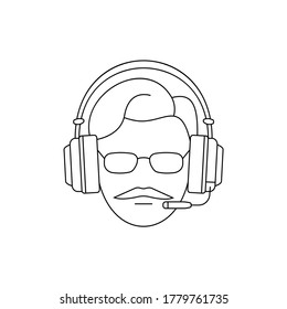 Simple Icon of Male Gamer With Mustache Wearing Square Glasses