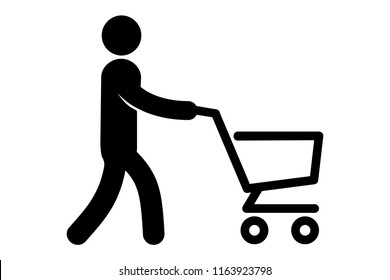 A simple icon of a man with a grocery cart. Vector illustration.