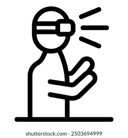 Simple icon of a man wearing a vr headset and interacting with a simulation