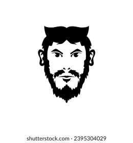 Simple icon of a man's head with a mustache and beard. Stylish line art.Isolated Vector