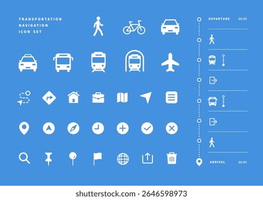 Simple icon material set of transportation and vehicles (vector, white)