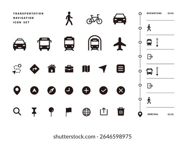 Simple icon material set of transportation and vehicles (vector, monochrome)