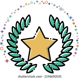 Simple icon material of a star shining in the center of a laurel wreath. Ranking concept. Vector illustration with changeable colors.
