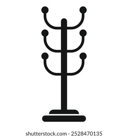 Simple icon of a metal coat rack with several hooks for storing coats, jackets, and hats