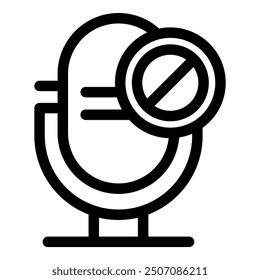 Simple icon of a microphone with a slash over it, representing censorship, muting, or silencing