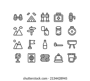 Simple icon of Military-related line icon. Contain such icons as knife, radar, bullets, sausage. Editable stroke.
