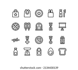 Simple icon of Military-related line icon. Contain such icons as radar, food, medal, dynamite. Editable stroke.