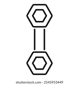 Simple icon of a molecule, representing two hexagons linked with a double bond, useful for chemistry and science related concepts