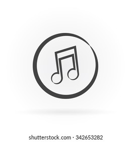 Simple icon of music note in circle with shadow.
