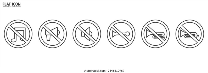 Einfache Ikone des No Horn Traffic, Vektorillustration von Rot durchgestrichen kein kreisförmiges Verkehrszeichen mit Trompetensymbol im Inneren. Kein Hornsymbol. Kein lautes Soundsymbol im transparenten Hintergrund.