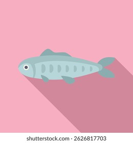 Simple icon of an ocean fish swimming with long shadow on pink background