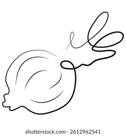 simple icon of onion head with greens in line art style, for various designs and patterns