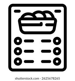 Simple icon of an online order form for a food delivery service displaying a basket icon