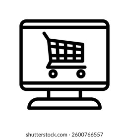 Simple Icon of Online Shopping Cart on Computer Screen