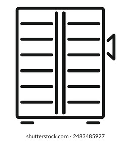 Simple icon of open double door with arrow showing opening direction