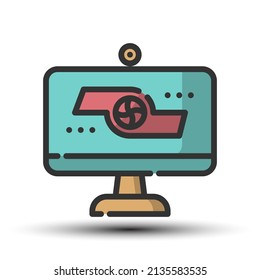 Simple icon of operator computer filled line icon, operation and control concept small shadow and white background