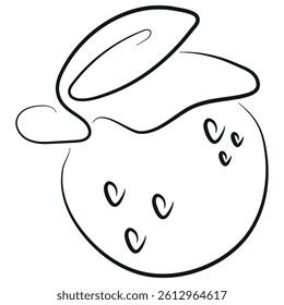 simple icon of an orange with a tail drawn in line art style, for various designs and patterns