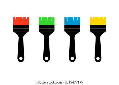 Un simple icono de pinceles y pinturas de iconos. Pinceles de pintura Rojo, azul, verde y amarillo.