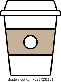 Simple icon of paper cup with lid for coffee