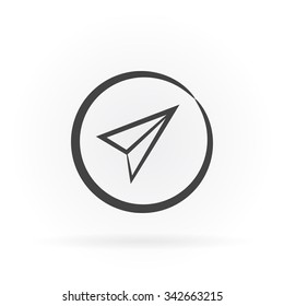 Simple icon of paper plane in circle with shadow.