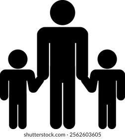 A simple icon of parents and children holding hands (1 parent, 2 children)