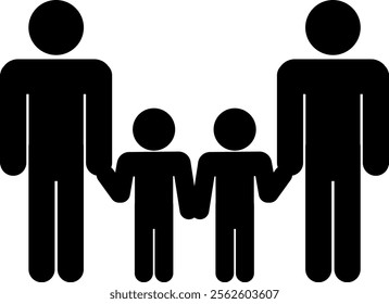 A simple icon of parents and children holding hands (two parents, two children)