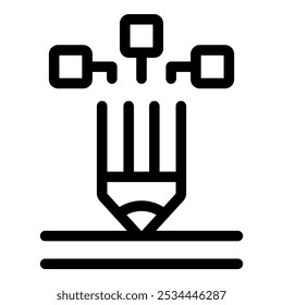 Simple icon of a pencil drawing lines that connect to digital data blocks, representing the connection between traditional art and digital technology