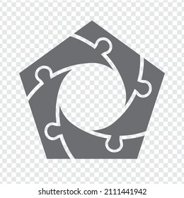 Simple icon pentagon puzzle in gray. Simple icon puzzle of the five elements  on transparent background for your web site design, app, UI. EPS10.