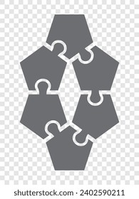 Simple icon pentagon puzzle in gray. Simple icon puzzle of the six elements  on transparent background for your web site design, app, UI. EPS10.