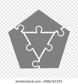 Simple icon pentagon puzzle in gray. Simple icon puzzle of the three elements and center on transparent background for your web site design, app, UI. EPS10.