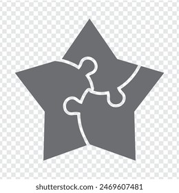 Simple icon pentagonal star puzzle in gray. Simple icon pentagonal star puzzle of the three elements  on transparent background for your web site design, app, UI. EPS10.