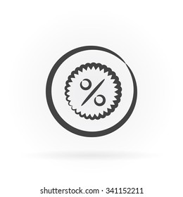 Simple icon of percentage in circle with shadow.
