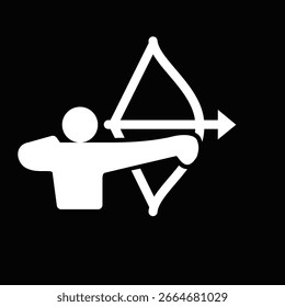 Simple Icon of Person Archery Pose with Bow and Arrow