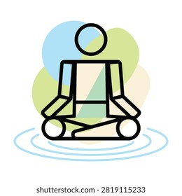 Simple icon of a person meditating in lotus position with zen background. Suitable for yoga, wellness, mindfulness and relaxation themes.