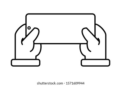 Simple icon of a person using a smartphone. Vector illustration.