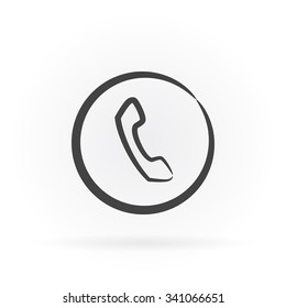 Simple icon of phone in circle with shadow.