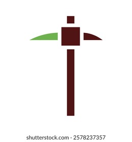 Simple icon of a pickaxe tool in brown and green